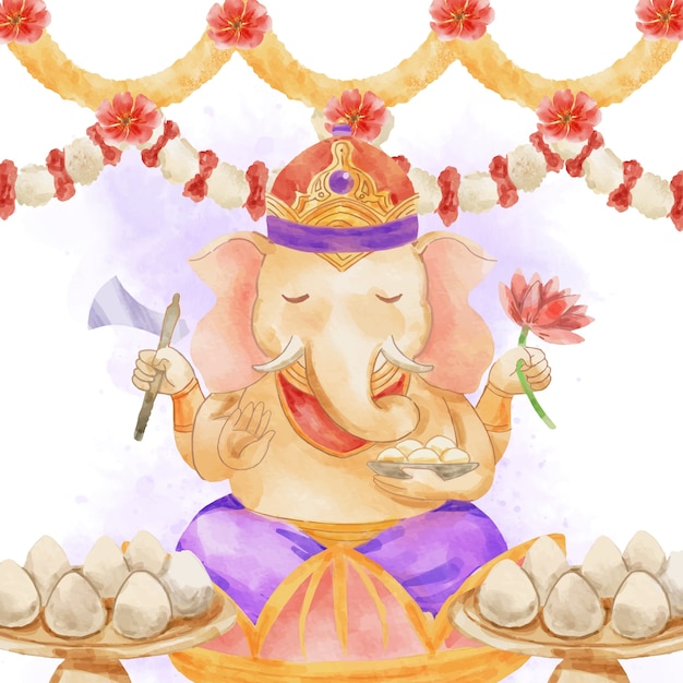 Kostenloser Vektor aquarell ganesh chaturthi illustration mit elefanten