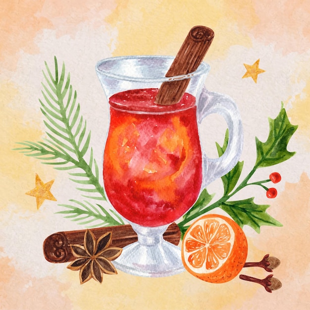 Kostenloser Vektor aquarell glühwein illustration