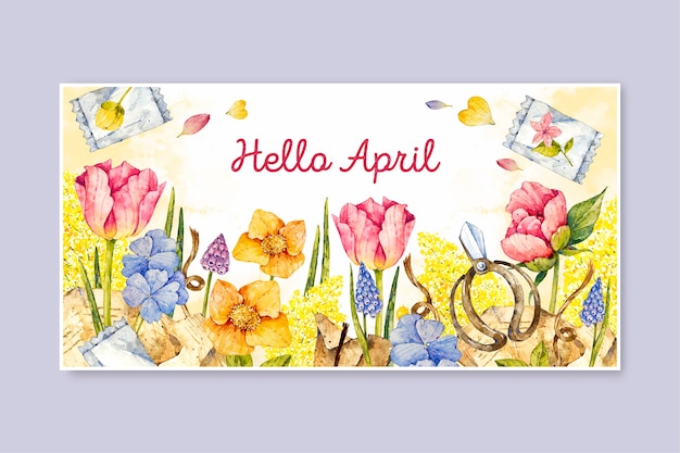 Kostenloser Vektor aquarell hallo april banner und hintergrund