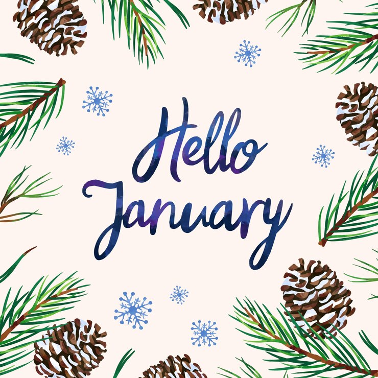 Kostenlose Vektor aquarell hallo januar schriftzug