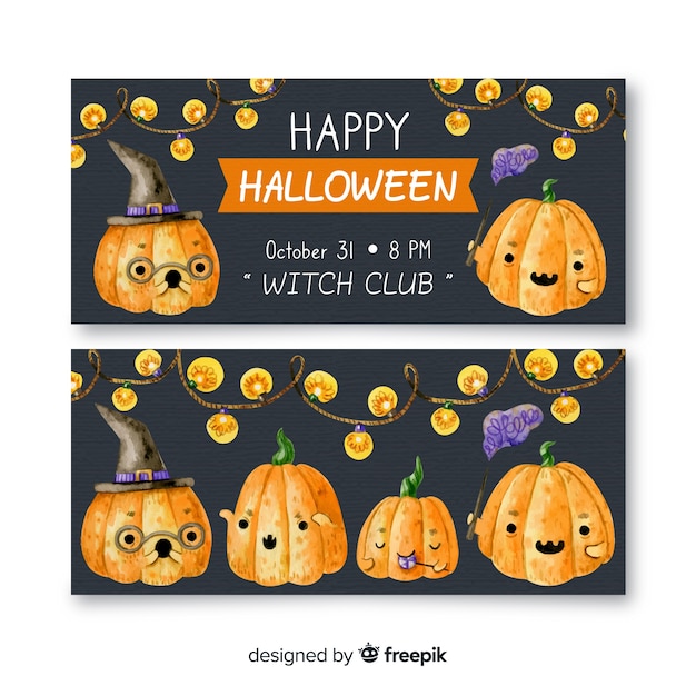 Aquarell halloween banner mit kürbissen