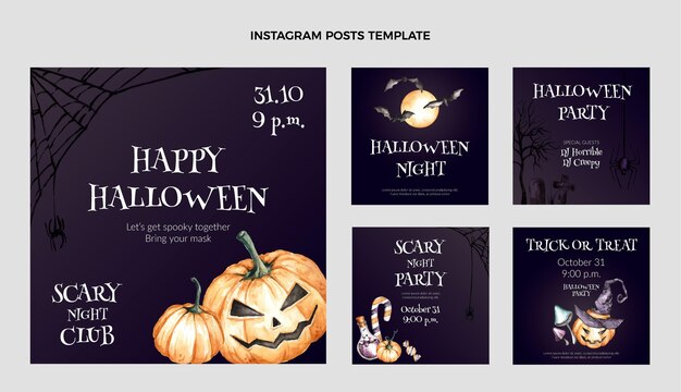 Kostenloser Vektor aquarell halloween instagram posts sammlung