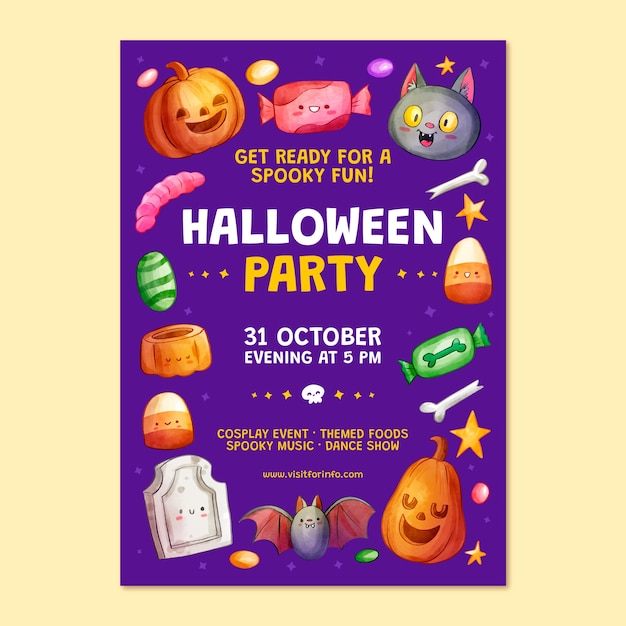 Kostenloser Vektor aquarell halloween party poster