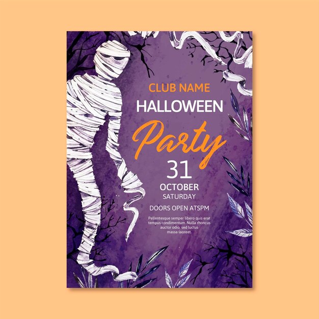 Aquarell Halloween-Partyplakat mit Mumie