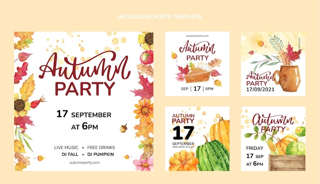 Aquarell herbst instagram posts sammlung