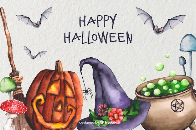 Kostenloser Vektor aquarell hexerei halloween hintergrund