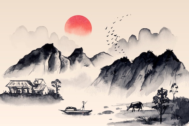 Aquarell Hintergrund im chinesischen Stil