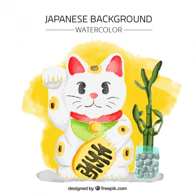 Kostenloser Vektor aquarell hintergrund mit maneki-neko