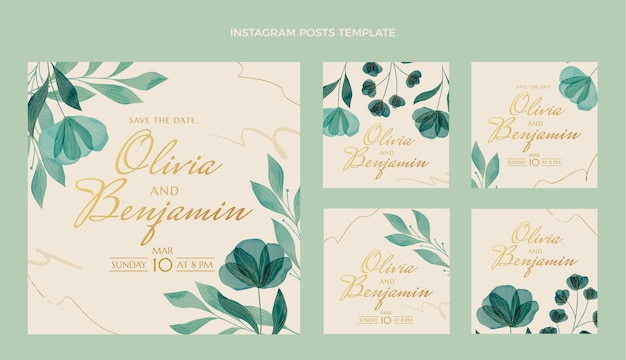 Aquarell hochzeit instagram post set