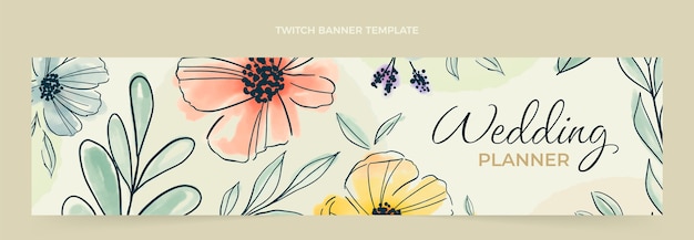 Kostenloser Vektor aquarell-hochzeitsplaner-twitch-banner