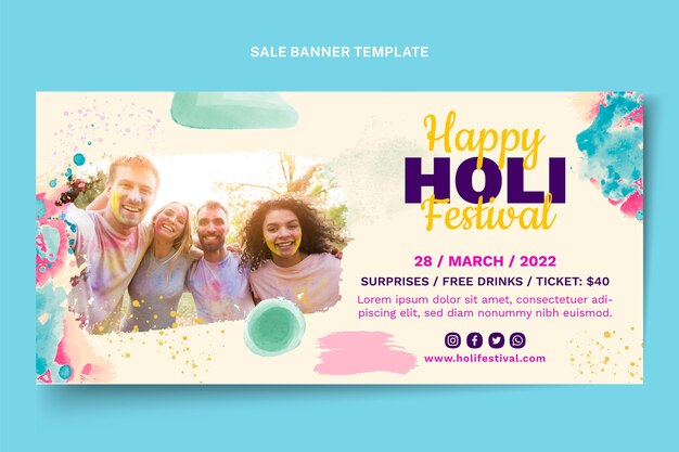Aquarell Holi horizontale Banner-Vorlage