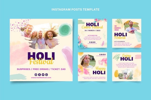 Aquarell holi instagram posts sammlung