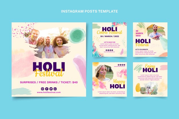 Aquarell holi instagram posts sammlung