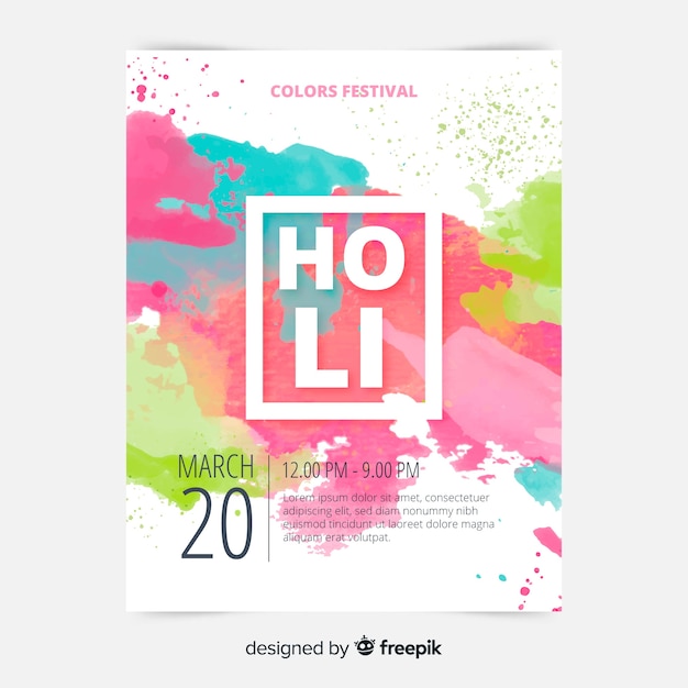 Kostenloser Vektor aquarell holi plakatschablone