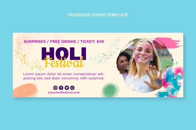 Aquarell-Holi-Social-Media-Cover-Vorlage