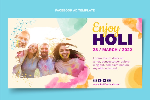 Aquarell Holi Social Media Promo-Vorlage