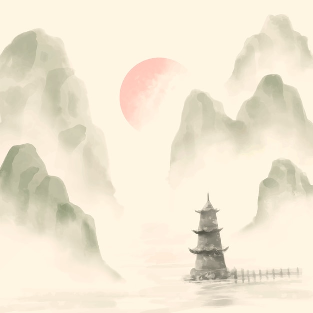 Aquarell-illustration im chinesischen stil