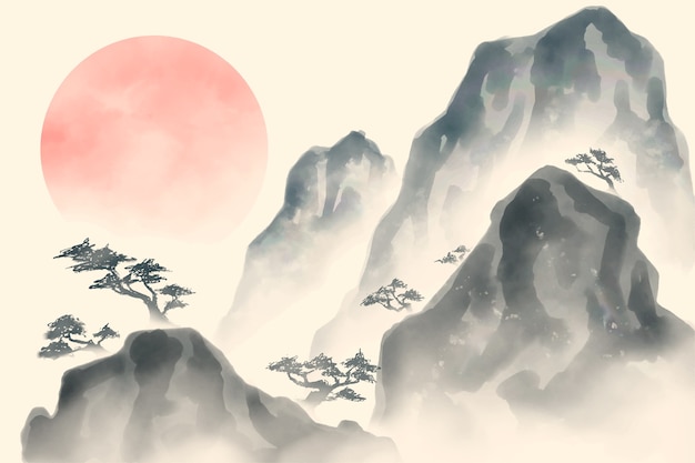 Aquarell-Illustration im chinesischen Stil