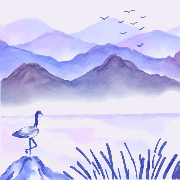 Kostenloser Vektor aquarell-illustration im chinesischen stil