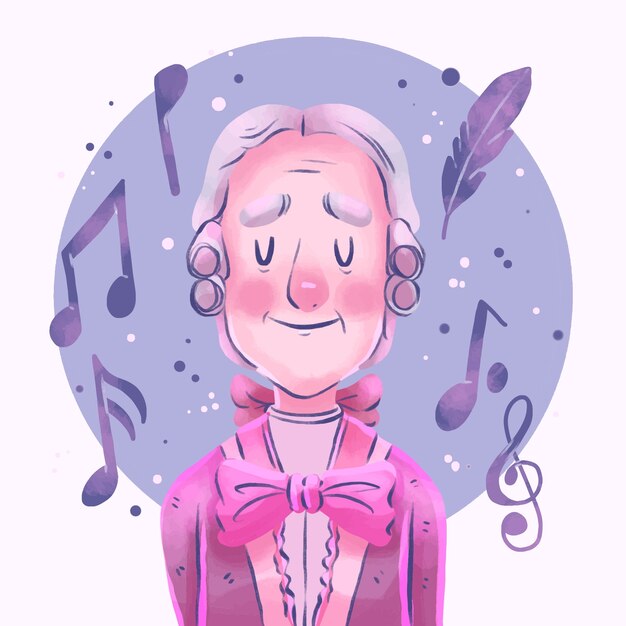 Aquarell-Illustration von Mozart