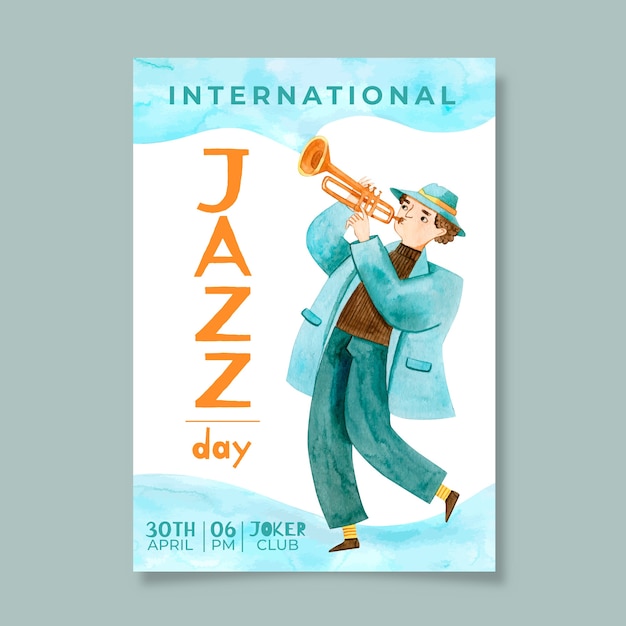 Kostenloser Vektor aquarell internationale jazz day flyer vorlage