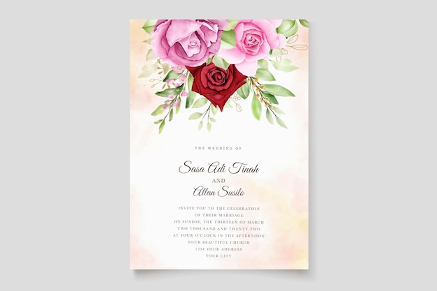 Aquarell kastanienbraun und rosa rosen hochzeitskarten-set