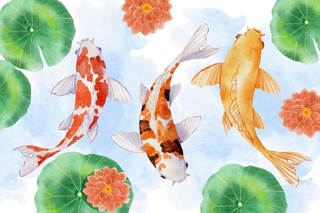 Kostenloser Vektor aquarell-koi-fisch-illustration