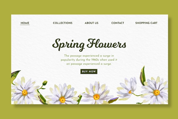 Kostenloser Vektor aquarell-landingpage-vorlage für frühling mit blumen