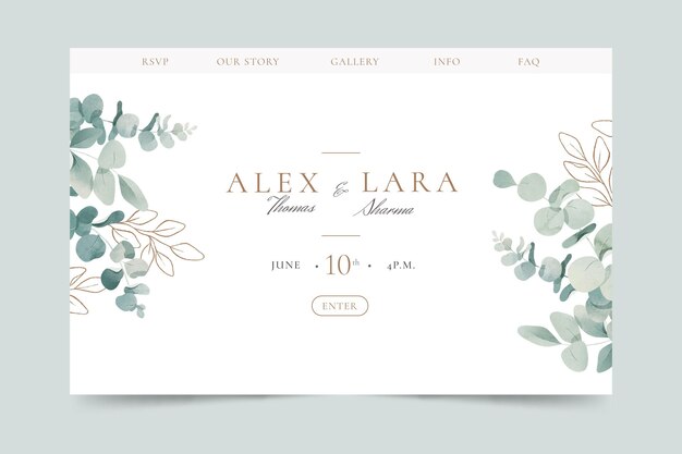 Aquarell-Landingpage-Vorlage mit Blatt