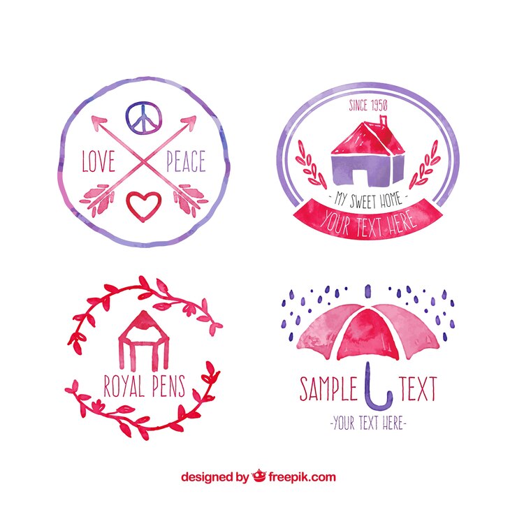 Kostenlose Vektor aquarell-logos im retro-stil