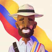 Kostenloser Vektor aquarell mann afrocolombianidad illustration mit kolumbianischer flagge