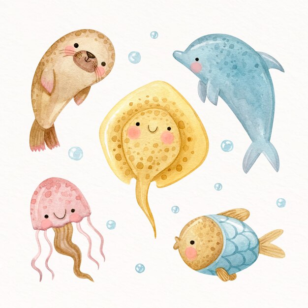 Aquarell Meerestiere Sammlung