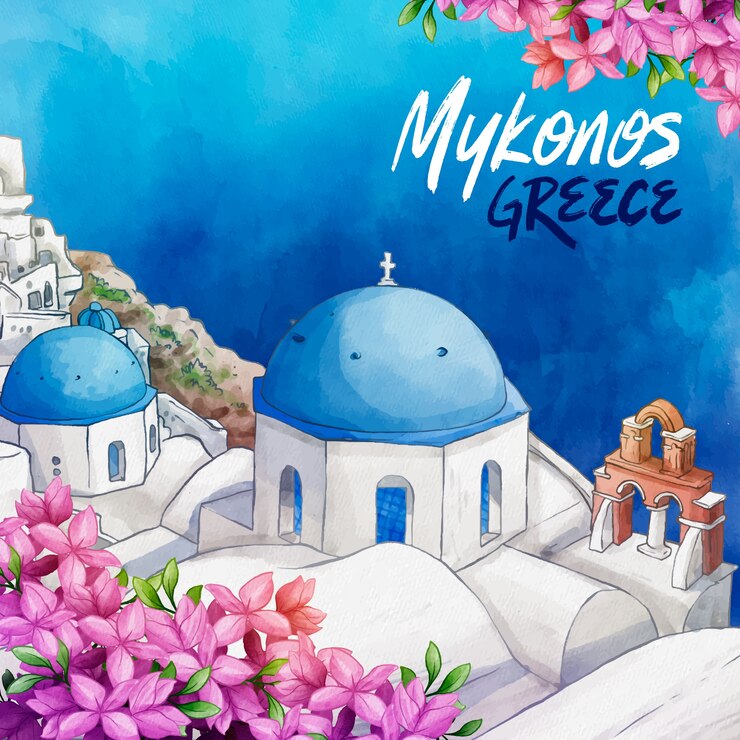 Kostenlose Vektor aquarell mykonos-illustration