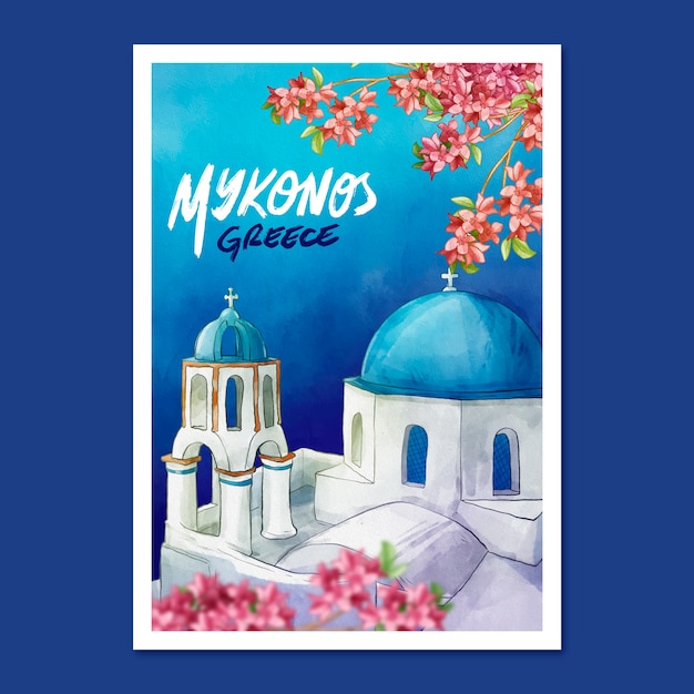 Aquarell-mykonos-poster-vorlage