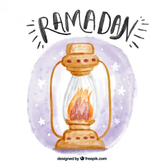 Kostenloser Vektor aquarell nett ramadan hintergrund mit einer laterne