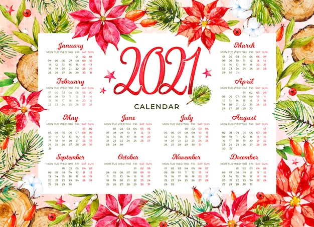 Kostenloser Vektor aquarell neujahr 2021 kalender