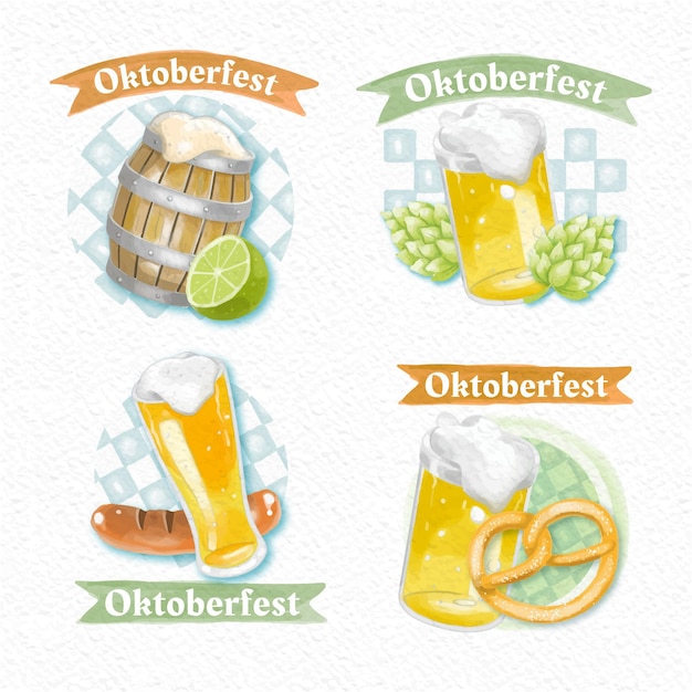 Kostenloser Vektor aquarell oktoberfest etiketten sammlung