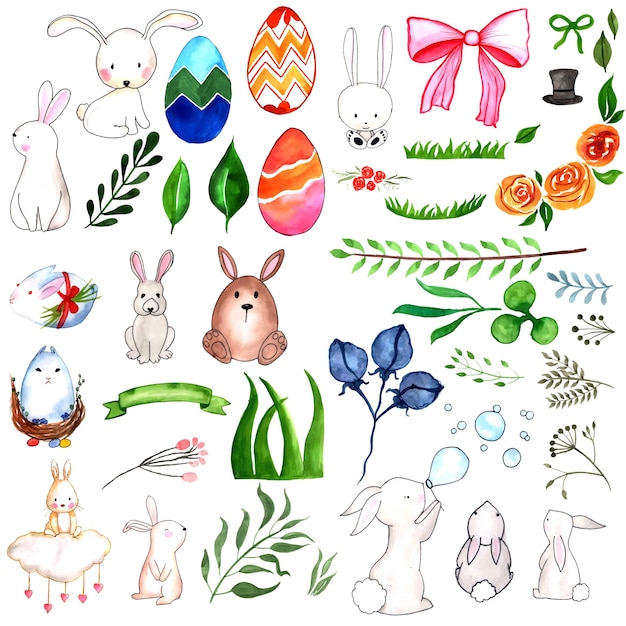 Aquarell ostern elements collection