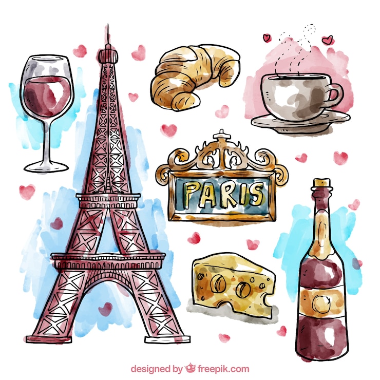 Kostenlose Vektor aquarell paris set