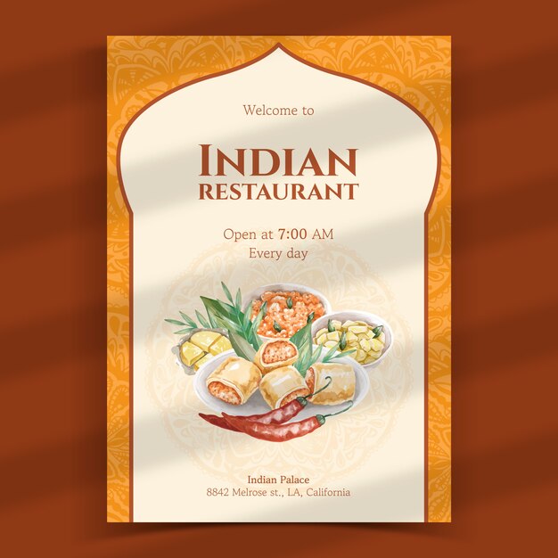 Aquarell-Plakatvorlage für indisches Essen
