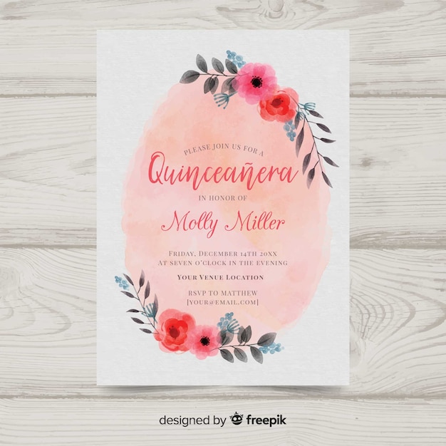 Aquarell quinceañera Einladung