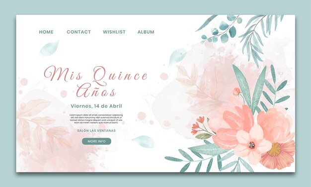 Kostenloser Vektor aquarell quinceañera landing page vorlage