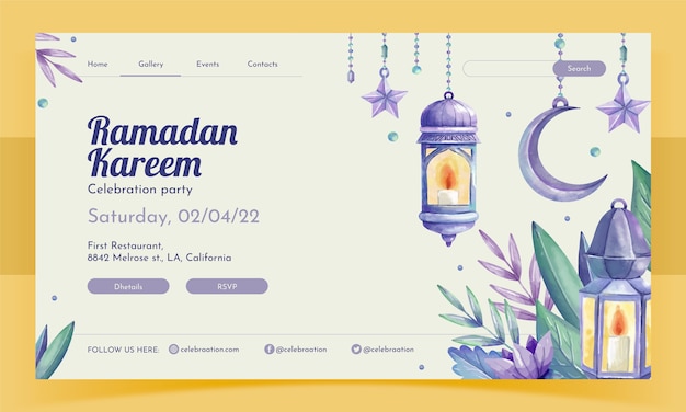 Kostenloser Vektor aquarell ramadan landing page vorlage