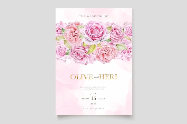 Aquarell rosa Rosen Einladungskartenset