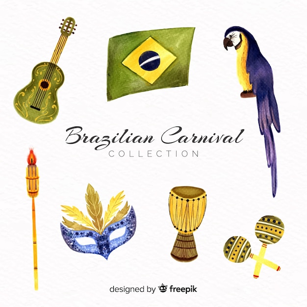 Aquarell-sammlung von brasilianischen karnevalelementen