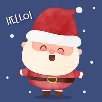 Aquarell santa weihnachten guten rutsch ins neue jahr kawaii cartoon