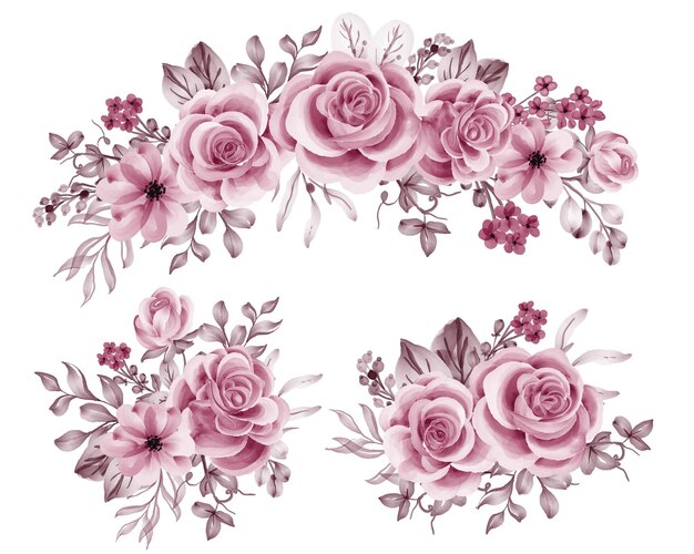 Aquarell-Set Blumenarrangement mit Roségold