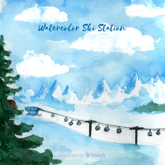 Aquarell-skistation