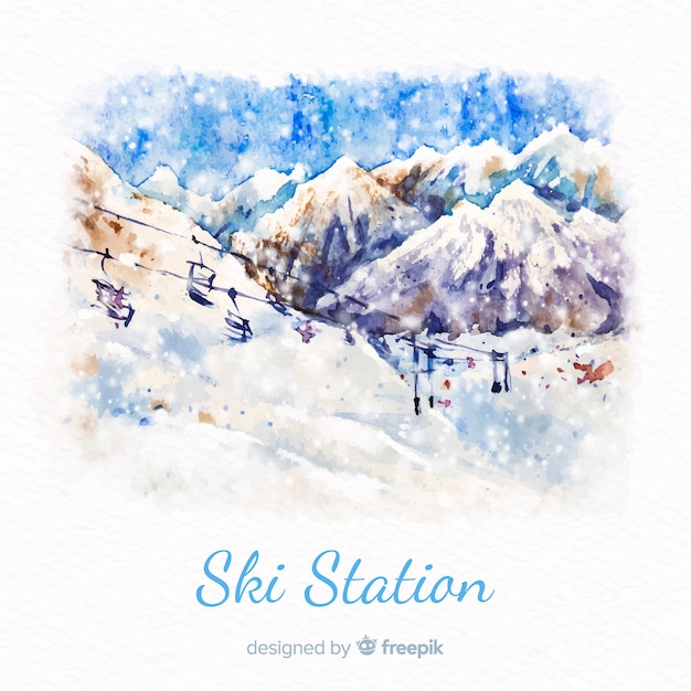 Kostenloser Vektor aquarell-skistation