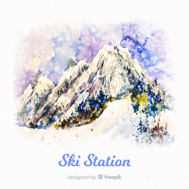 Aquarell Skistation